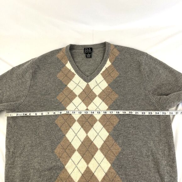 Mens Jos. A. Bank Argyle V-Neck Wool Blend Sweater Sz XL Gray Brown Preppy - Picture 3 of 6